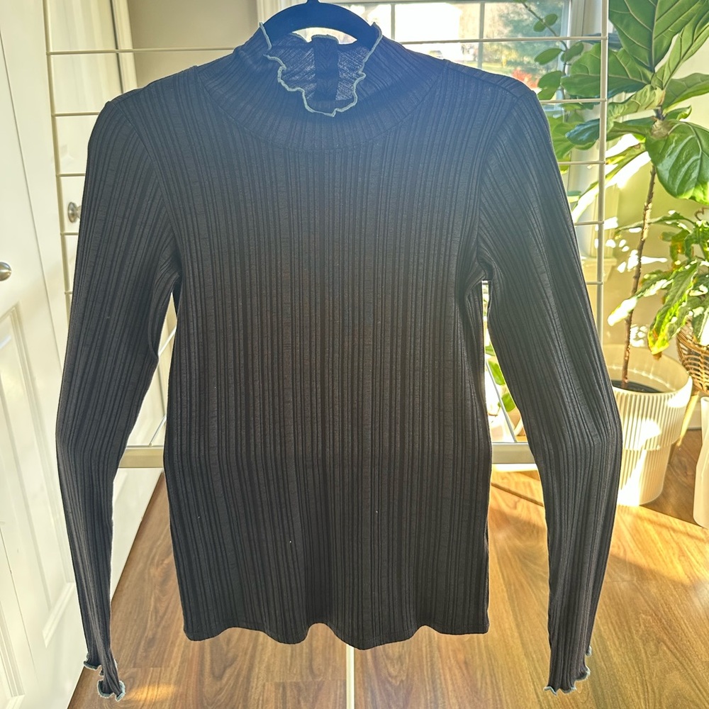 Everlane Ribbed Black Turtleneck Long Sleeve Lightweight Mockneck Small